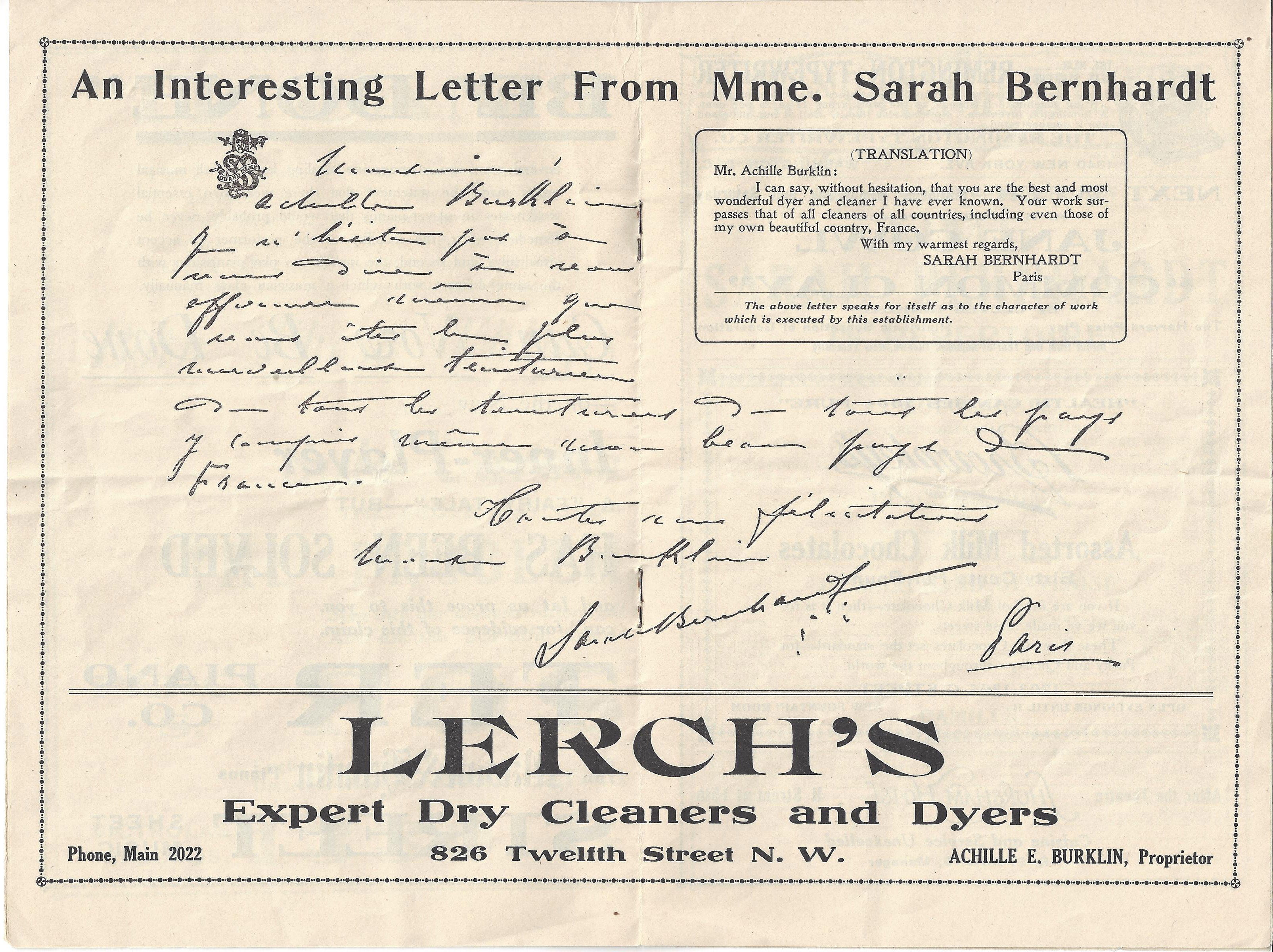 A program advertisement featuring a handwritten not