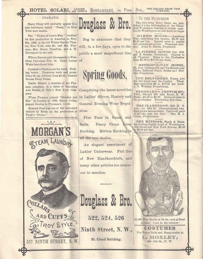 The interior of a program for "Fedora," featuring text and advertisements.