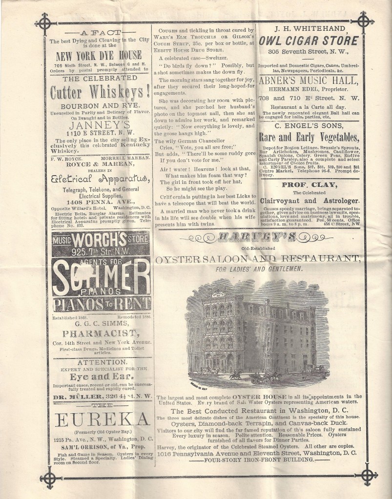 The interior of a program for "Fedora," featuring text and advertisements.