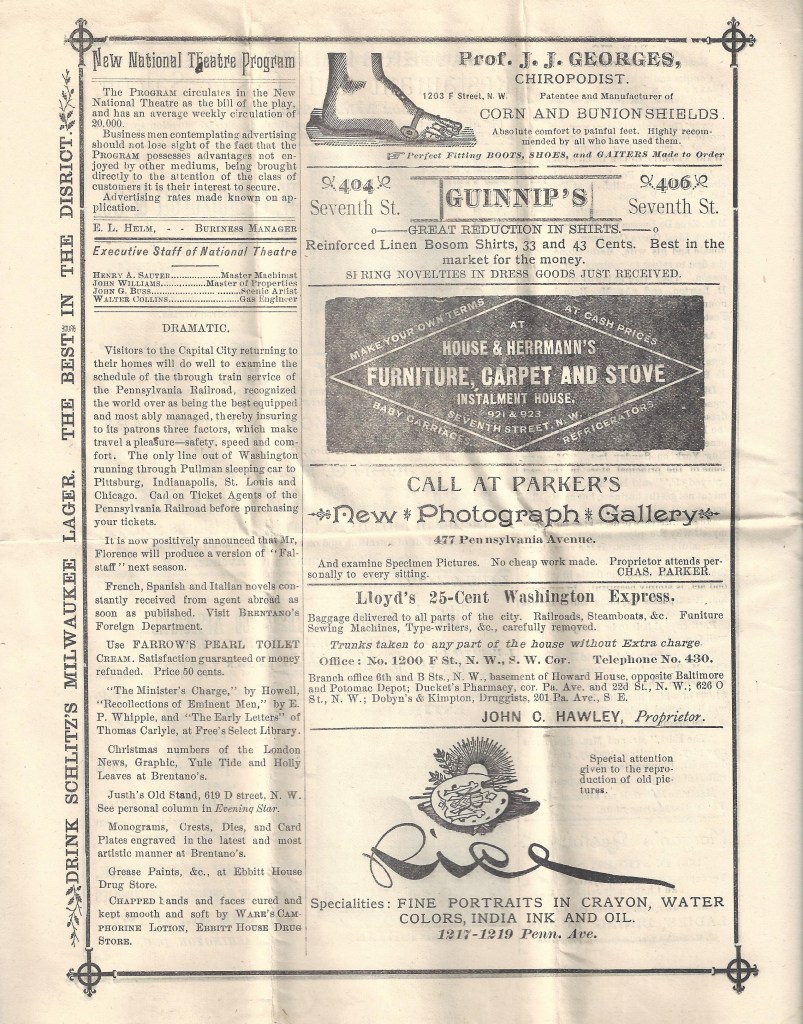 The interior of a program for "Fedora," featuring text and advertisements.